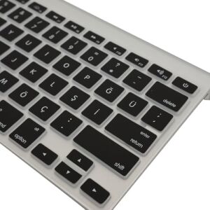 Apple Magic Keyboard A1314 A1242 Uyumlu Klavye Koruyucu Türkçe Q Baskı Silikon Kaplama Us Ingilizce Klavyeyi Türkçeye Çeviren Ultra Ince Kaymaz Toz ve Sıvı Koruma Keyboard Cover Siyah