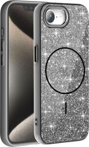 iPhone 17E ile Uyumlu Parlayan Simli Yüzey Renkli Magsafe ile Uyumlu Wireless Şarj Özellikli x Z-Okso iPhone 17E Için Kapak Siyah