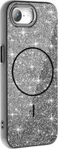 iPhone 17E ile Uyumlu Parlayan Simli Yüzey Renkli Magsafe ile Uyumlu Wireless Şarj Özellikli x Z-Okso iPhone 17E Için Kapak Siyah