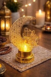 Gold Ayyıldız Pilli LED Işık, Askılı Fener Süsü Sarı Işıklar Peri Işıkları Aydınlatmalı Şerit LED Ramazan Süsü LED Işık