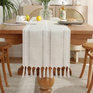 Xspring Masa Örtüsü, 13X72 Inç Rustik Çiftlik Evi Stili Keten Masa Örtüsü, Çiftlik Evi Dokuma Ev Dekorasyonu, Makinede Yıkanabilir Yemek Masası Örtüsü, Düğün, Parti, Açık Hava Için