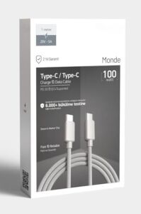 100W Örgülü Type C To Type C Spk-10 1mt Data ve Şarj Kablosu