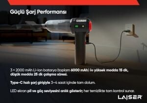 Mini, Katlanabilir LED Ekranlı 17.000 Pa 3 In 1 Çekme-Vakum-Üfleme Özellikli Şarjlı Araç Süpürgesi