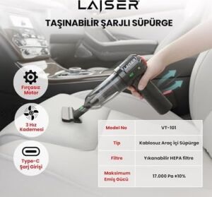 Mini, Katlanabilir LED Ekranlı 17.000 Pa 3 In 1 Çekme-Vakum-Üfleme Özellikli Şarjlı Araç Süpürgesi