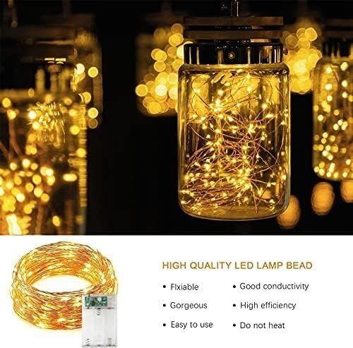 Jsdoin 50 LED Pille Çalışan Bakır Tel Iç Mekan Dış Mekan Yatak Odası Düğün Dekoru Parti Noel Ağacı Dekorasyonu (5m 50 Adet/sıcak Beyaz)