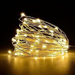 Jsdoin 50 LED Pille Çalışan Bakır Tel Iç Mekan Dış Mekan Yatak Odası Düğün Dekoru Parti Noel Ağacı Dekorasyonu (5m 50 Adet/sıcak Beyaz)