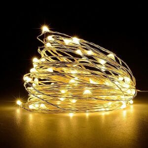 Jsdoin 50 LED Pille Çalışan Bakır Tel Iç Mekan Dış Mekan Yatak Odası Düğün Dekoru Parti Noel Ağacı Dekorasyonu (5m 50 Adet/sıcak Beyaz)