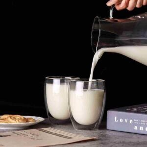 2 Adet Çift Cidarlı Iki Katmanlı Borosilikat Cam Bardak, Yalıtımlı Cappuccino Latte Kahve Kupası, Şık ve Dayanıklı Tasarım, Isıya Dayanıklı,termisil Kupa (300 Ml)