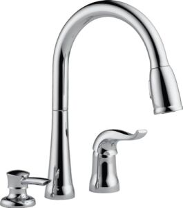 Delta 16970-SD-DST Single Griff Pull-Down-Mutfak Armatürü Sabunluklu, Krom