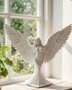 Sanatsal Melek Heykeli Kanatlı Kadın Figürlü 3D Dekoratif Biblo