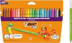 Bıc Kids Kid Couleur Ultra Yıkanabilir Keçeli Boya Kalemi 24 Renk, Kolayca Çoğu Kumaştan Çıkar, Su Bazlı Keçeli Kalem