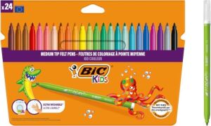 Bıc Kids Kid Couleur Ultra Yıkanabilir Keçeli Boya Kalemi 24 Renk, Kolayca Çoğu Kumaştan Çıkar, Su Bazlı Keçeli Kalem