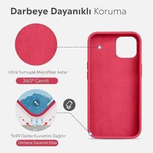 iPhone Kılıf Ince Sıvı Silikon 3 Katmanlı Tam Kaplamalı Yumuşak Jel Kauçuk Kılıf Kapak (Parlak Kırmızı, iPhone 11)