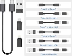 Aksesaurcı 7 In 1 Çok Işlevli USB C Adaptör Seti Type-C, Usb, Micro Light-Ning Port, Seyahat Için USB Kablosu Sim Kart, Hafıza Kartı Saklama Kutusu, Kameralar ve Daha Fazlası Için