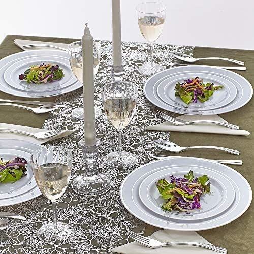 Branches Tasarımı Masa Koşulları | Lüks Düğün ve Yemek Için | 30,48 cm x 274,32 cm | 3 Parça (Parlak Gümüş)
