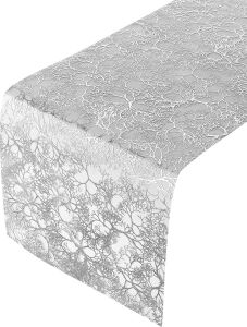 Branches Tasarımı Masa Koşulları | Lüks Düğün ve Yemek Için | 30,48 cm x 274,32 cm | 3 Parça (Parlak Gümüş)