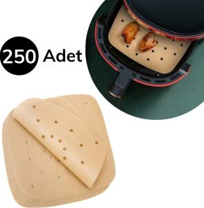 250 Adet Air Fryer Pişirme Kağıdı Tek Kullanımlık Hava Fritöz Yağ Geçirmez Yapışmaz Gıda Pişirme Kağıdı Delikli Kare Model