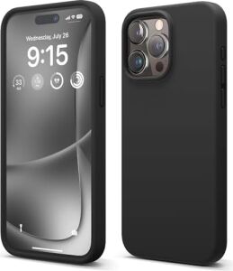 Merwish Apple iPhone 14 Pro Uyumlu Özel Ipeksi Dokunuş Hissi Veren Içi Yumuşak Kadife Lansman Silikon Kılıf Kapak (Siyah)