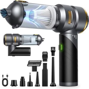 , Araç Süpürgesi, El Süpürgesi, Kablosuz, 16000 Pa, Fırçasız Motor, 6000 Mah, Type-C, 9 Başlıklı, Katlanır Saplı, Güçlü Çekim Gücü, Premium Kaliteli