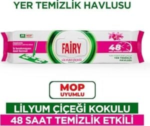 Çok Amaçlı Mop Uyumlu Yer Temizlik Havlusu 50 Yaprak | Lilyum Çiçeği| Beyaz Sirke & Karbonat | 48 Saat Temizlik Etkili | Iz Bırakmayan Formül