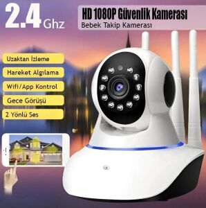 360 Derece Dönebilen Kablosuz Ip Güvenlik Kamerası, Gece Görüşlü ve Harekete Duyarlı, Beyaz Renk