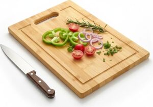 Dikdörtgen Bambu Kesme Tahtası (34X24 Cm) | Antibakteriyel, Oluklu ve Kulplu Doğrama Tahtası | Et, Sebze ve Ekmek Tahtası