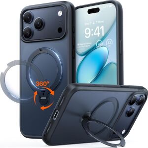 Torras Q3 360 Spin iPhone 17 Pro Kılıf Manyetik Stand, Magsafe ile Uyumlu, Askeri Sınıf Koruma, Kamera Kontrolü, Dahili Kickstand 17 Pro Telefon Kılıfı 6,3 Inç, Siyah