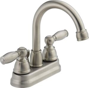 Faucet Eşsiz Claymore Centerset Banyo Bataryası, Fırçalanmış Nikel Banyo Lavabo Bataryası, 2 Saplı Banyo Bataryası, Açılır Tahliye Montajı, Fırçalanmış Nikel P299685LF-BN