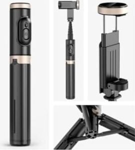 Selfie Stick Tripod – Kablosuz Bluetooth Uzaktan Kumandalı, 360° Döner Başlıklı, 215-730 mm Ayarlanabilir, Ios ve Android Uyumlu, Alüminyum Alaşımlı Hafif Taşınabilir Tripod | Q12