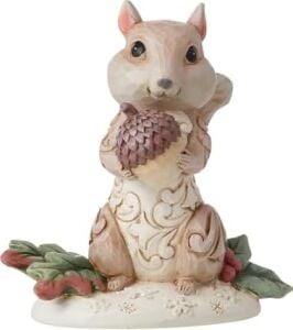 Jim Shore Heartwood Creek Beyaz Ağaçlık Alan Sincap Figürü, 9 Cm, Polireçine, Sim, Kalsiyum Karbonat