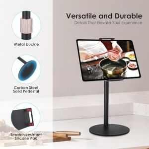 Tablet ve iPad ile Uyumlu Stant – 360° Döner, 90° Eğilebilir, 44CM Yükseklik Ayarlı, Alüminyum Alaşım, 12 Inç'e Kadar Tablet Uyumlu, Eller Serbest Okuma Çalışma Tutucu J2 (12 Inç'e Kadar)
