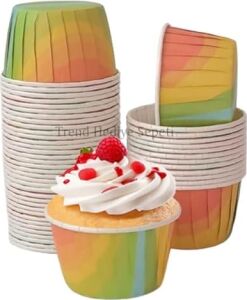50'li Gökkuşağı Muffin Kek Kalıbı, Kek Kapsülü Cupcake Kalıbı, Airfryer Uyumlu