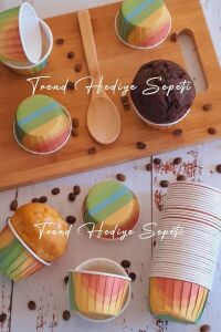 50'li Gökkuşağı Muffin Kek Kalıbı, Kek Kapsülü Cupcake Kalıbı, Airfryer Uyumlu