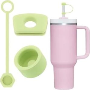 1 Set (3 Parça) Silikon Sızdırmaz Kapak Seti –   30/40 Oz ile Uyumlu – Dökülmeye Dayanıklı Tıpa ve Pipet Ucu – Yeşil Renk