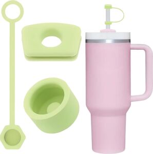 1 Set (3 Parça) Silikon Sızdırmaz Kapak Seti –   30/40 Oz ile Uyumlu – Dökülmeye Dayanıklı Tıpa ve Pipet Ucu – Yeşil Renk