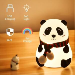 Sevimli Panda Gece Lambası Silikon LED Işık Çocuk Odası Dekoru Hediye (Gözü Açık)