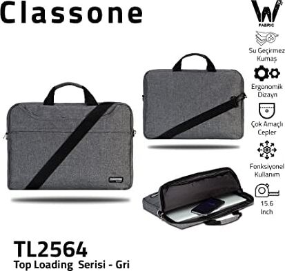 Classone 15.6 Inç TL2564 15.6 Inç Uyumlu Notebook Çantası, Gri
