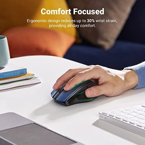 Ergonomische Draadloze Muis Met USB Ontvanger 2.4 Ghz Silent Click USB Muis 4000 Dpı Verstelbaar Compatibel Met Pc,tablet,laptop,windows,macos, Linux. (Blauw)