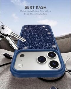 iPhone 17 Pro Luxury Sim Taşlı Telefon Kılıfı Parlak Glitter Premium Koruma
