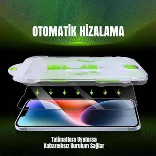 Madnova Apple iPhone 13/13 PRO/14/16E Ile Uyumlu Hayalet Ekran Hizalama Aparatlı ve Takılırken Cam Altında Toz Bırakmaz Darbelere Karşı Ekstra Güçlü Ekran Koruyucu Cam