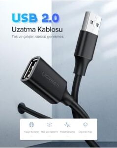 USB Uzatma Kablosu 50 Cm, Siyah