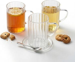 3'lü Borosilikat Cam Kupa Seti - 300 ml Isıya Dayanıklı Ince ve Hafif Çay/kahve Bardağı - Kurşunsuz Ekolojik (3 Adet)
