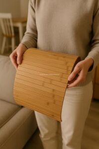 Bambu Katlanabilir Yan Sehpa 40X29 Cm, Koltuk ve Kanepe Kenarı Portatif Tepsi, Amerikan Servisi