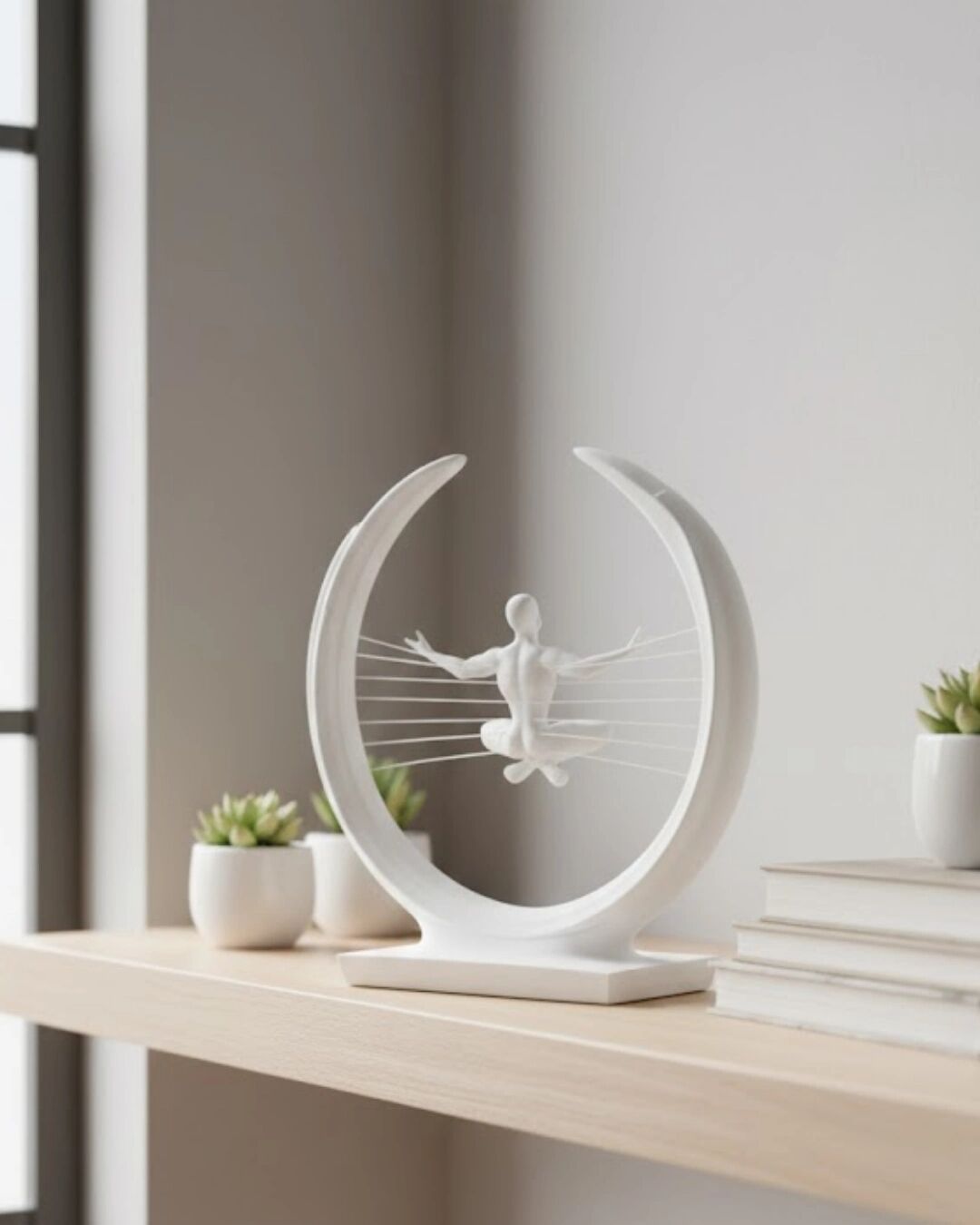 3D Zen Heykeli Beyaz Ay Içinde Meditasyon Figürü Dekoratif Obje