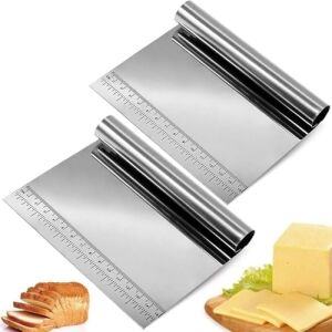 Paslanmaz Çelik Hamur Kesici ve Kazıyıcı, Ölçü Cetvelli, Ergonomik Silindir Saplı, Çok Amaçlı Mutfak Aleti