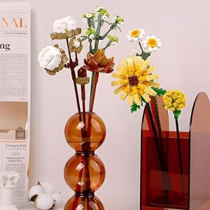 FUN4KID Mini Bloklar Çiçek Buketi Yapı Setleri, Yapay Çiçekler, Yapı Taşları, Dekorasyon, Ev, 646 Adet, Yetişkinler Için Botanik Koleksiyonu (Pamuk/çam Kozalakları/gerbera/craspedia)