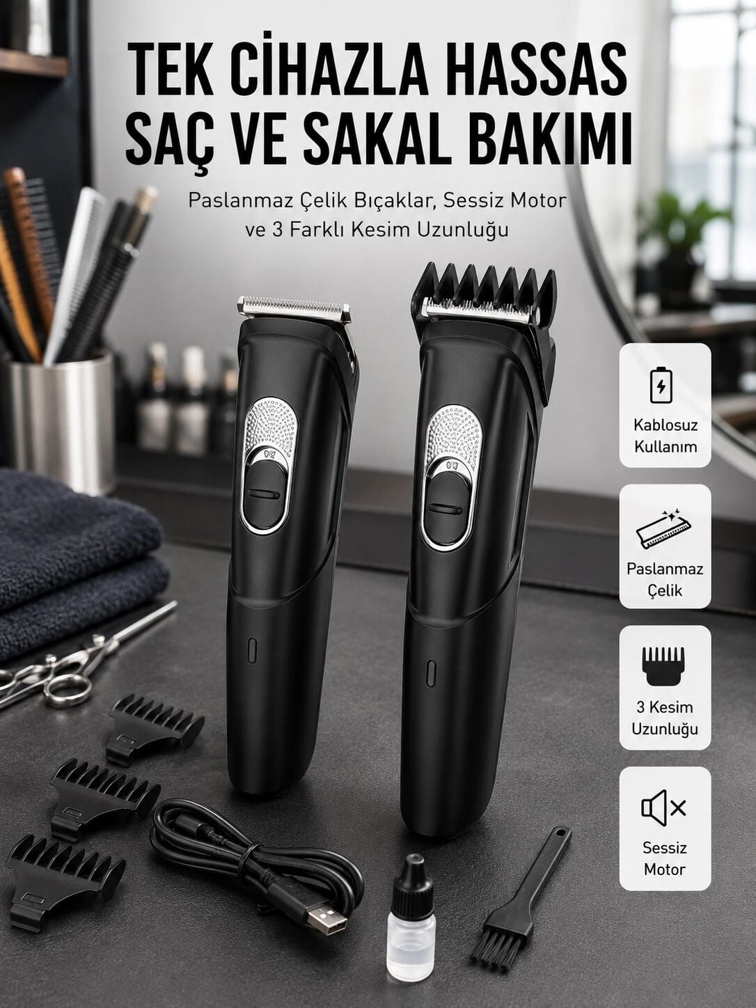 Lazer Epilasyon Öncesi Kısaltma Şarjlı Saç Sakal Tıraş Makinesi Ense Kesme Makinesi