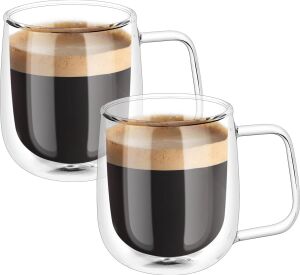 2 Adet 250 ml Çift Cidarlı Borosilikat Cam Kupa Bardak Termisil Isıya Dayanıklı Şeffaf Kahve Çay Latte Espresso Fincanı Cam Bardak Seti