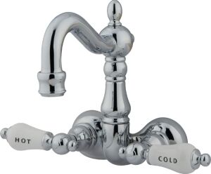 Pirinç CC1074T1 Heritage 3 – 3/8 Inç Center Vintage Bacak Küvet, Porselen Tutma Kolu Dahil, Krom Kaplama