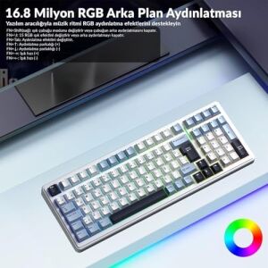 Aula F99 Mekanik Rgb Graywood V4 Switch 3 Modlu Kablosuz Makrolu Hot Swap Türkçe Q Klavye Lacivert